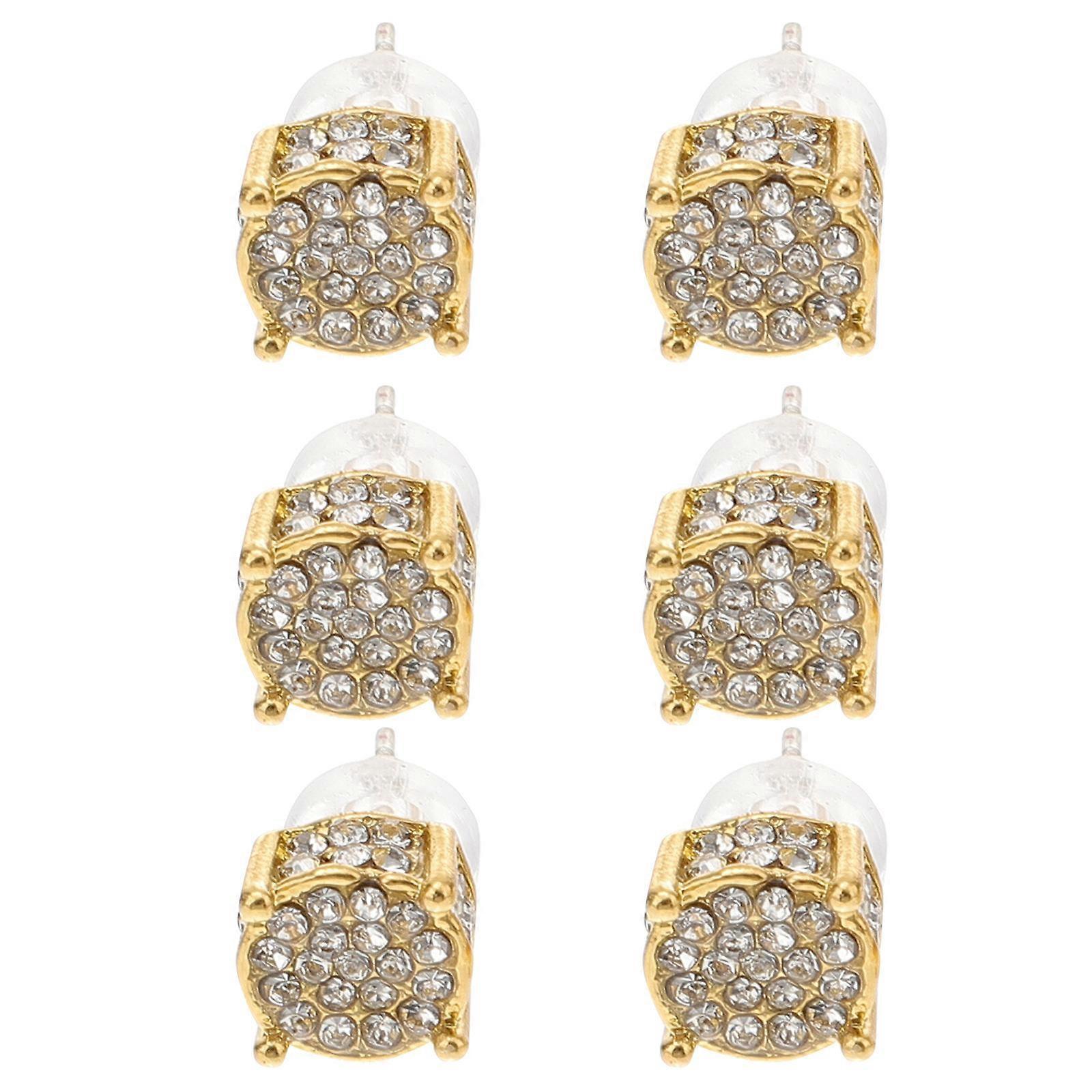 3 Pairs Durable Zircon Stud Earrings for Women with Adorable Design and Golden Color 0.5 Inch