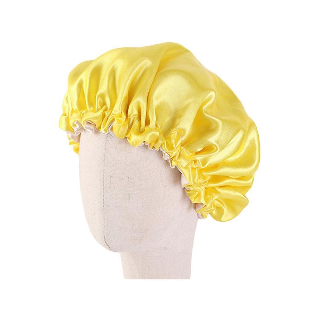 Adjustable Elastic Sleeping Hat Double Layer Hair Cover for Comfortable Sleep and Bathing   Yellow