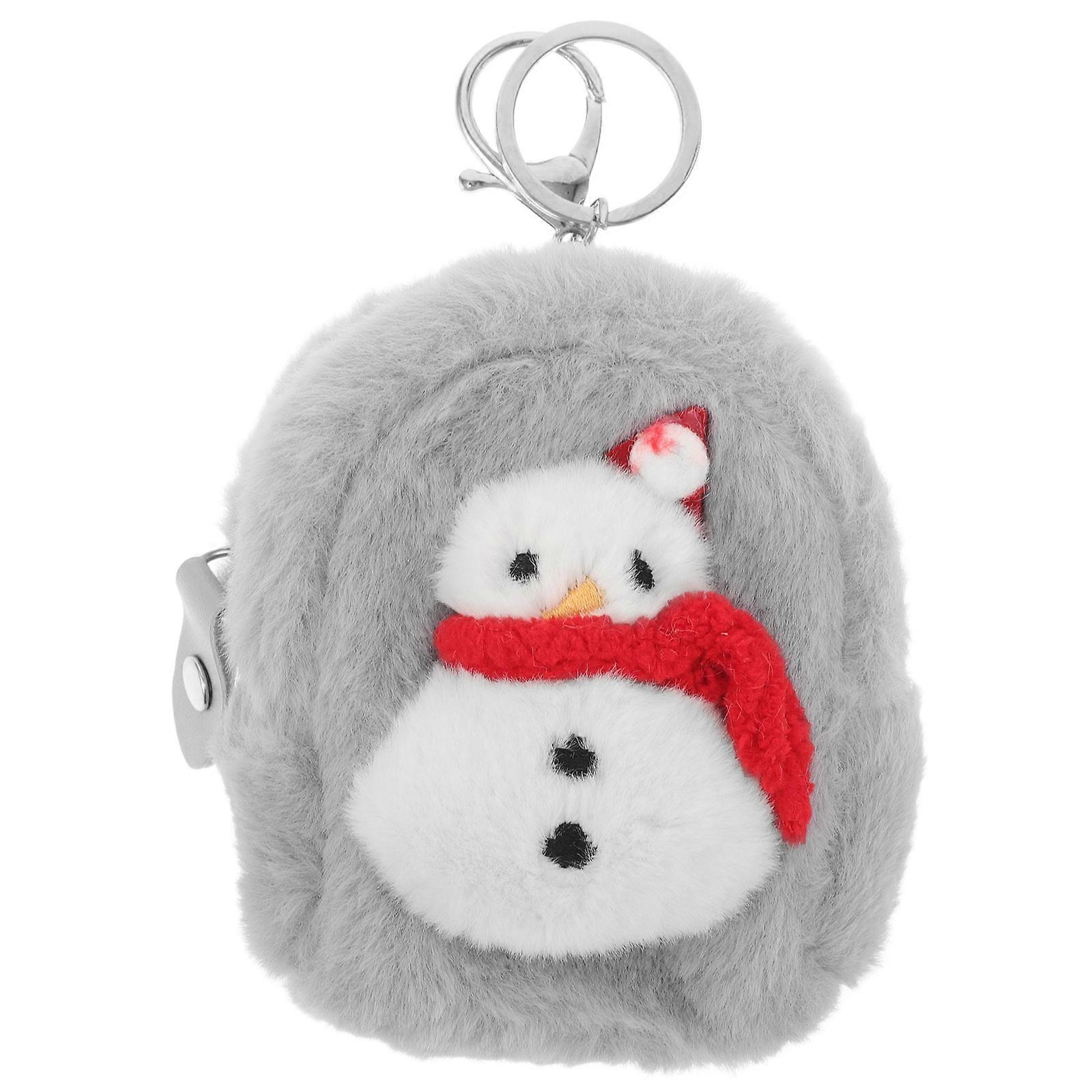 Kawaii Plush Snowman Keychain Pouch for Women – Soft Mini Coin Purse with Earphone Storage, Lightweight Compact Wallet Bag for Keys & Small