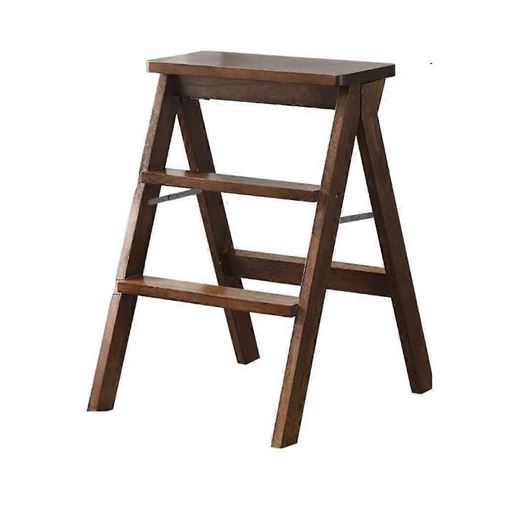 Folding Ladder Stool Made of Solid Wood, Portable 3Step Ladder, Sturdy Wooden Ladder, Ladder Stool for Adults (Walnut) 42*43*63cm Walnut