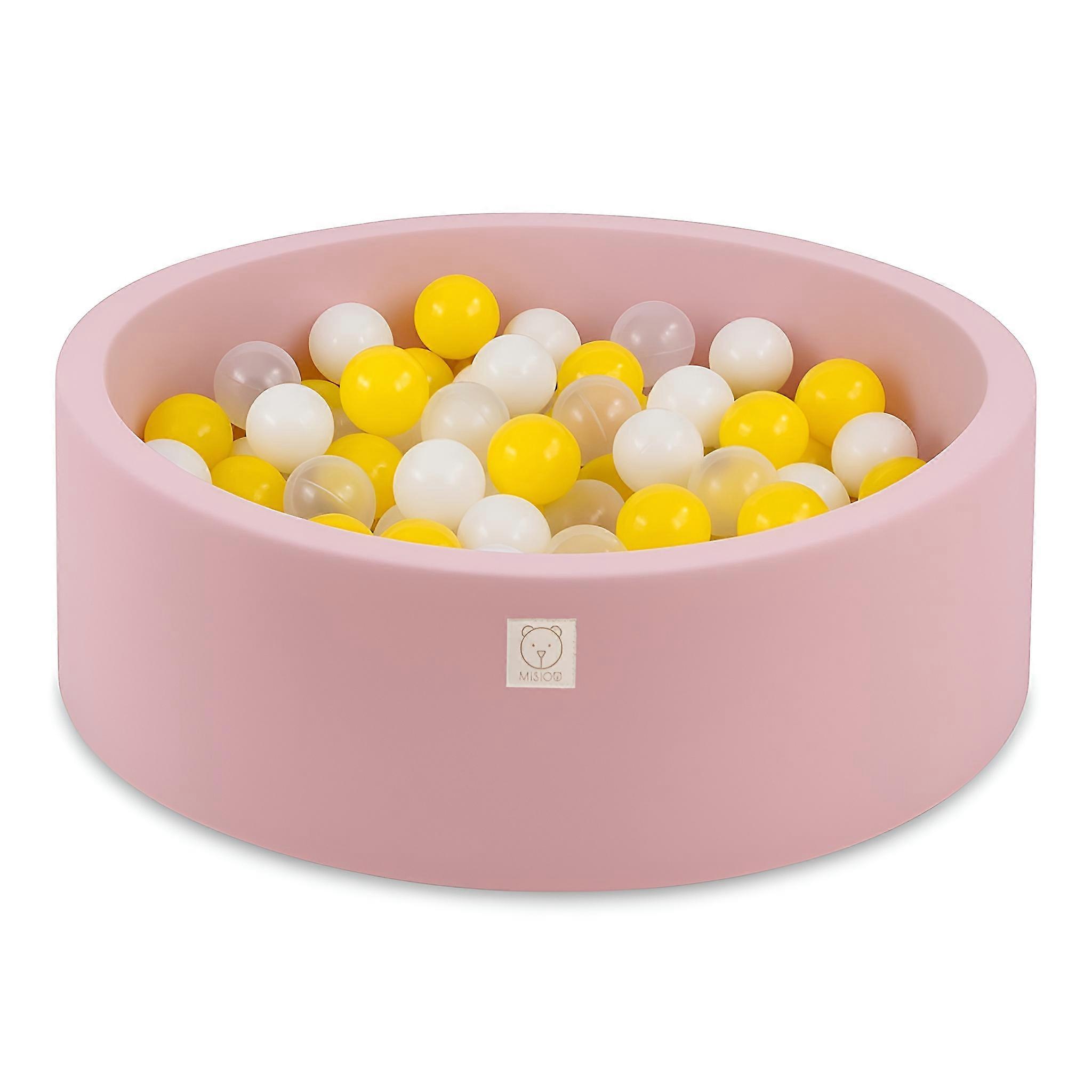 Misioo Dry Pool Pyöreä Vaaleanpunainen Puuvilla Smart 200 Pallot: Valkoinen Läpinäkyvä Keltainen