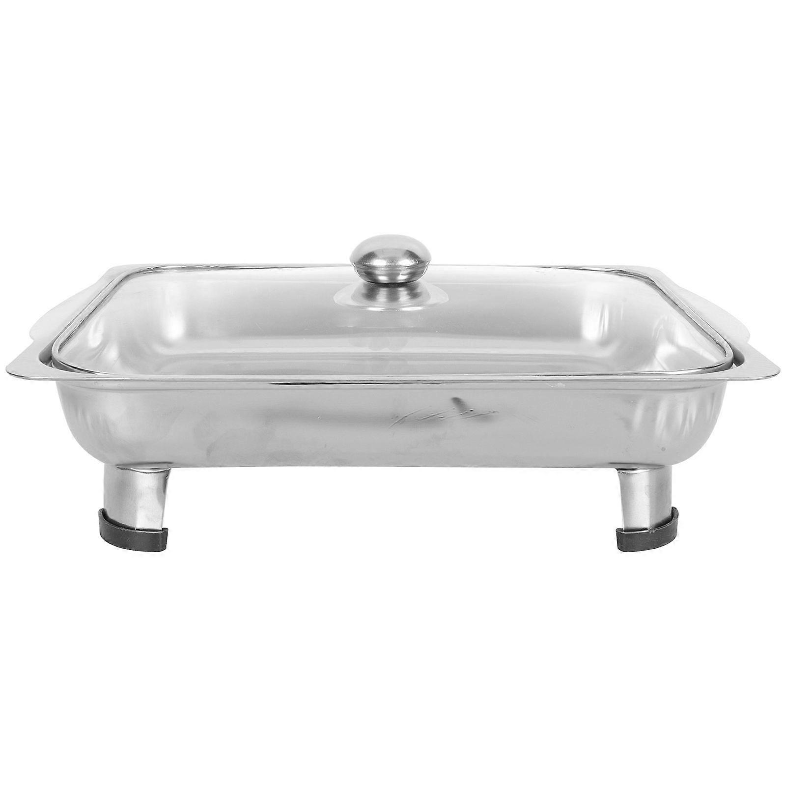 Covered Buffet Tray Stainless Steel Buffet Serving Tray Rectangular Canteen Tray Large Capacity Tray