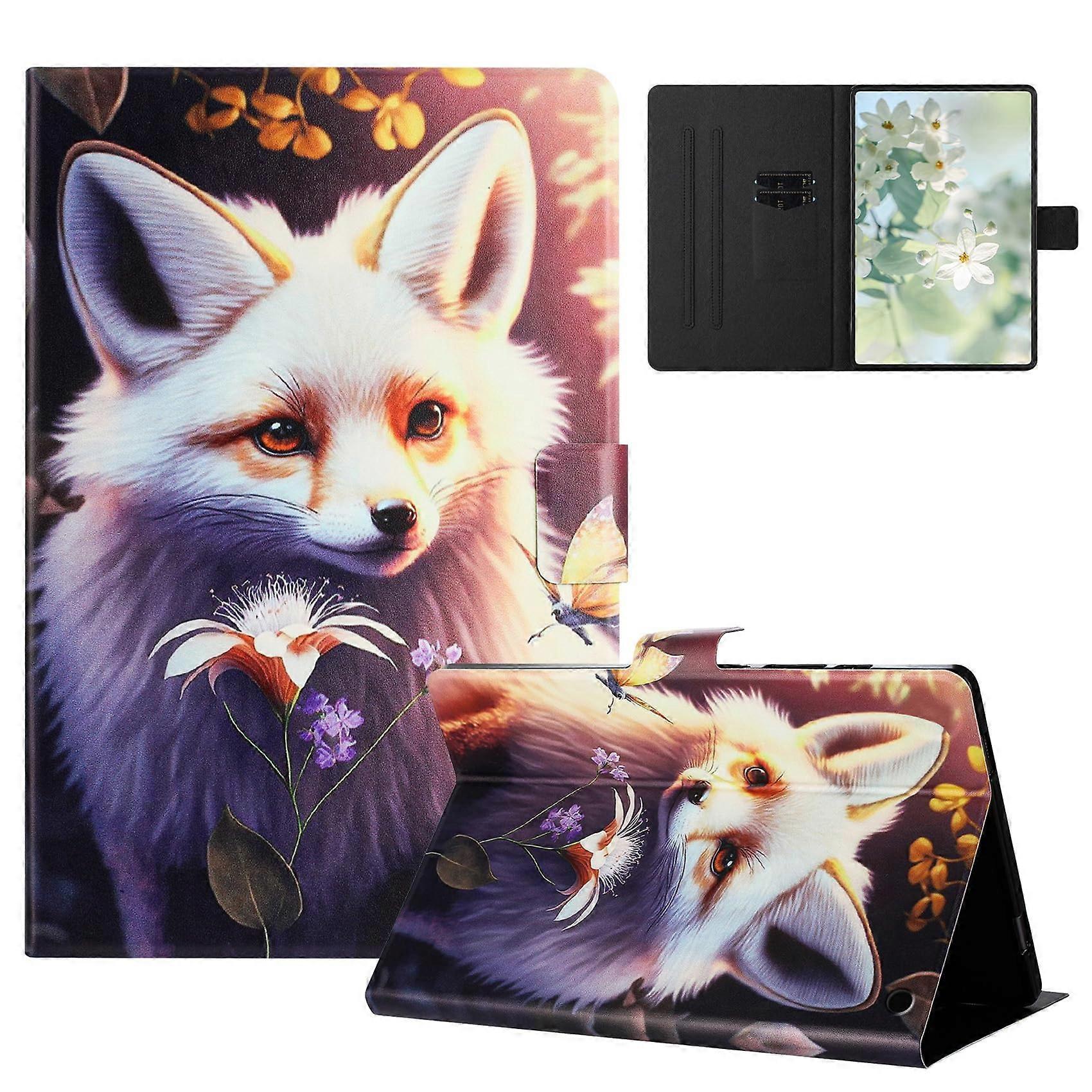 Case PU Leather Stand Cover White Fox Pattern Auto Wake Sleep for Amazon Fire HD 8 2020