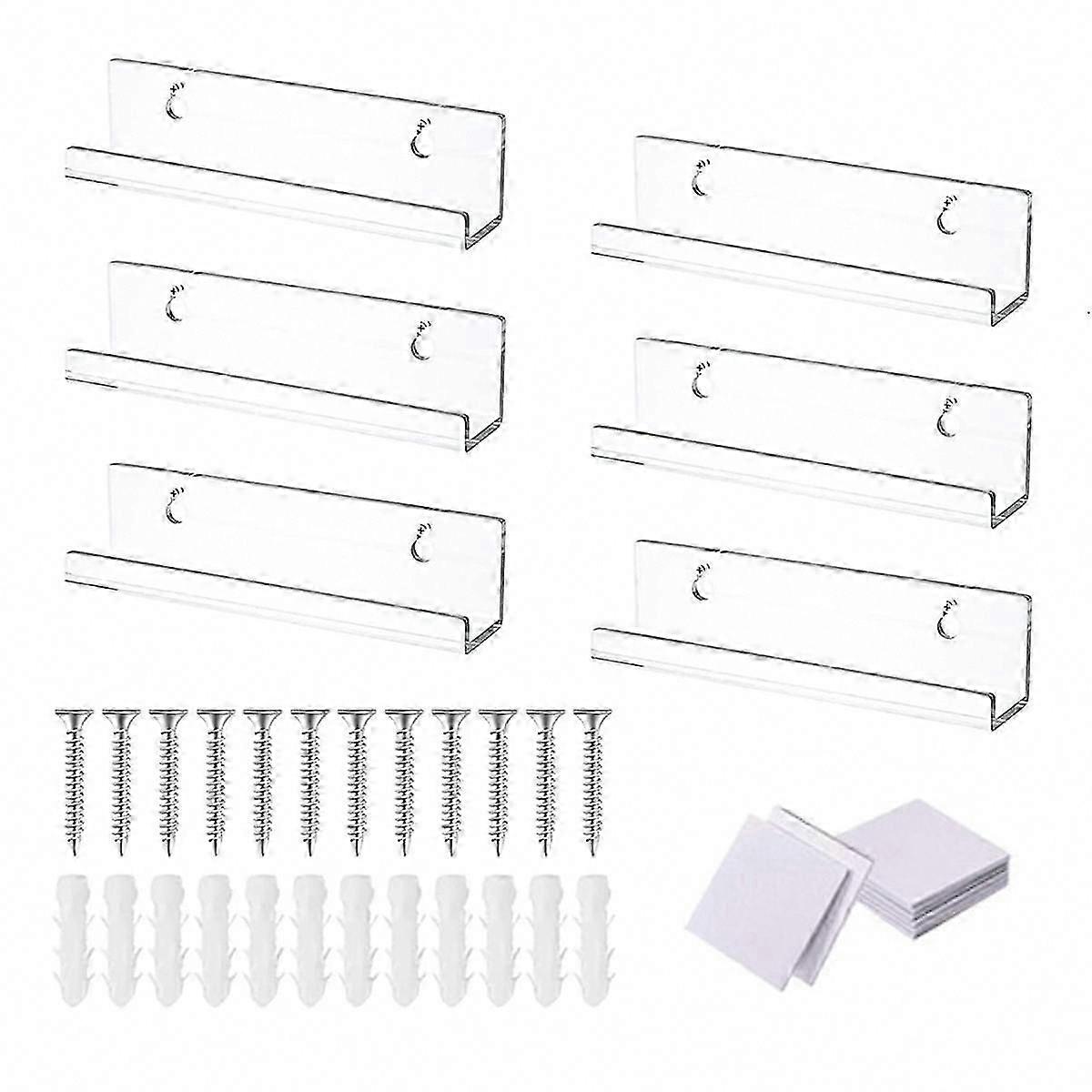 Acrylic Vinyl Record Floating Shelves 6 Pack - Display Shelf for 7Inch Records, Clear Acrylic Record Holder