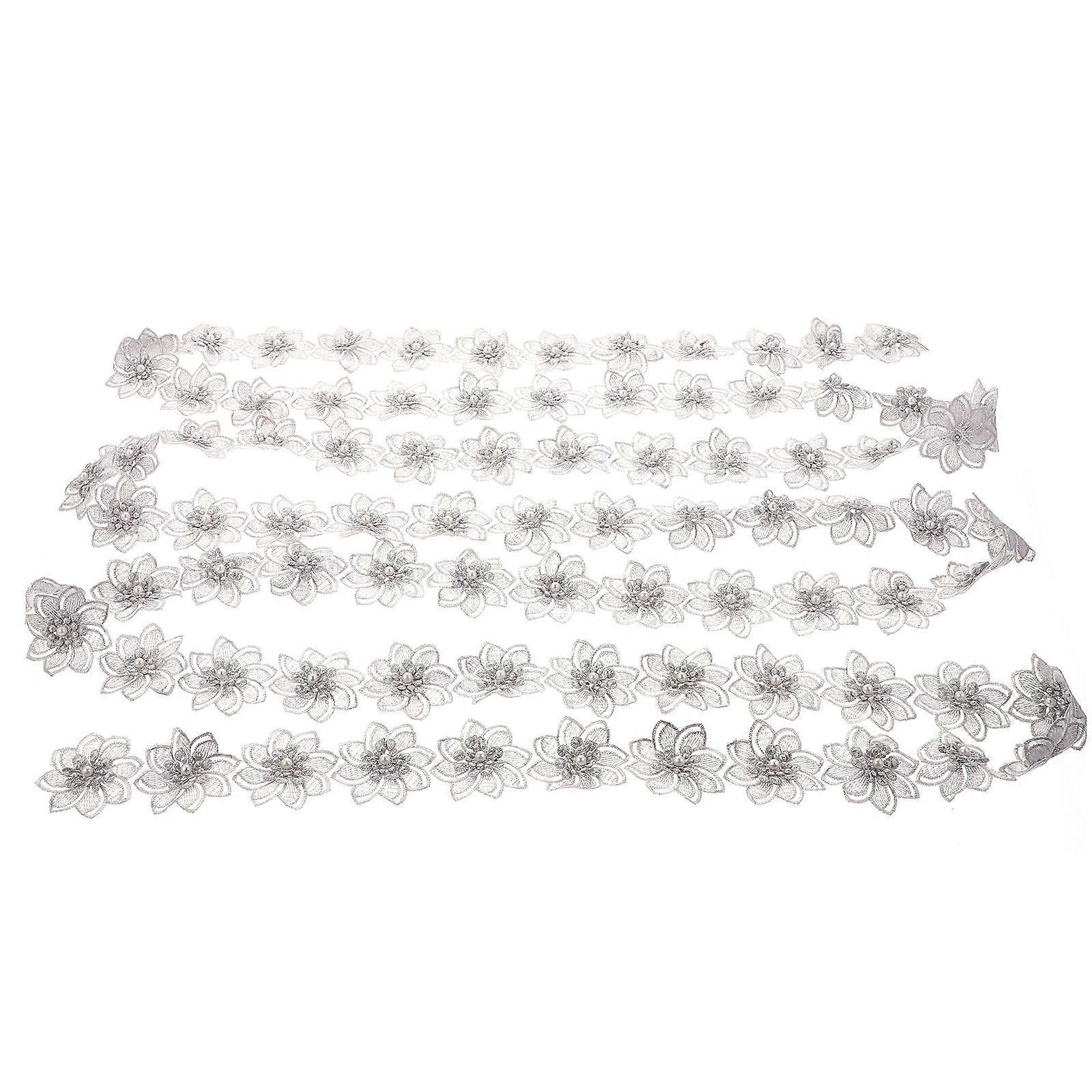 Broderad spets band blomma form grå polyester för presentförpackning 1st