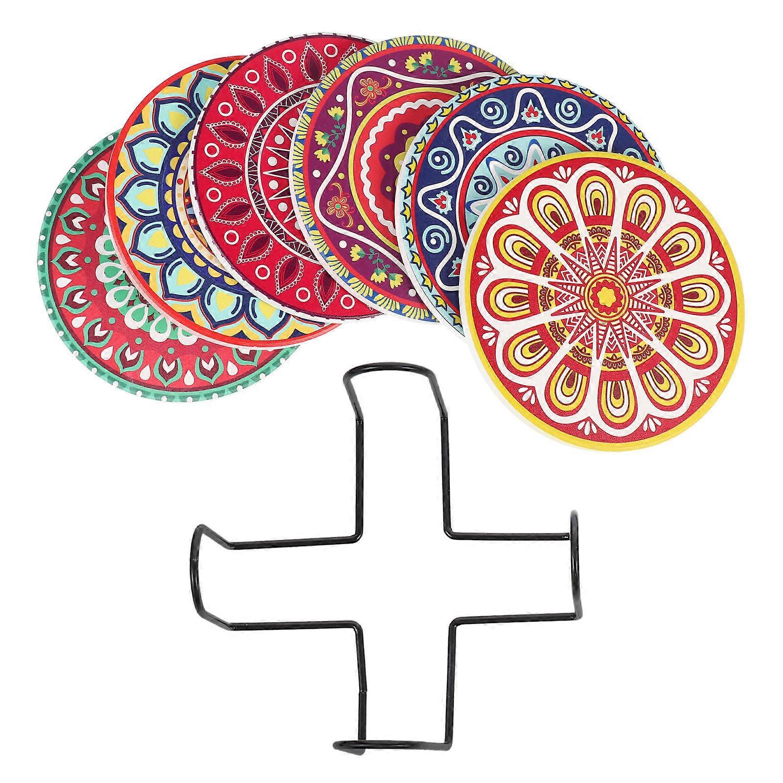 Cup Mats Ceramic Printed Wood Household Tableware Accessory Assorted Color Usage 1 Set
