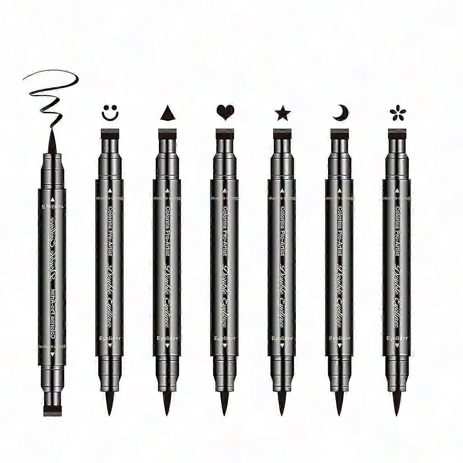 6 Pcs Double-Sided Eyeliner Stamp Pen Set, Waterproof Smudge-Proof Eyeliner Tattoo Tool with Smiley, Triangle, Heart, Star Shapes