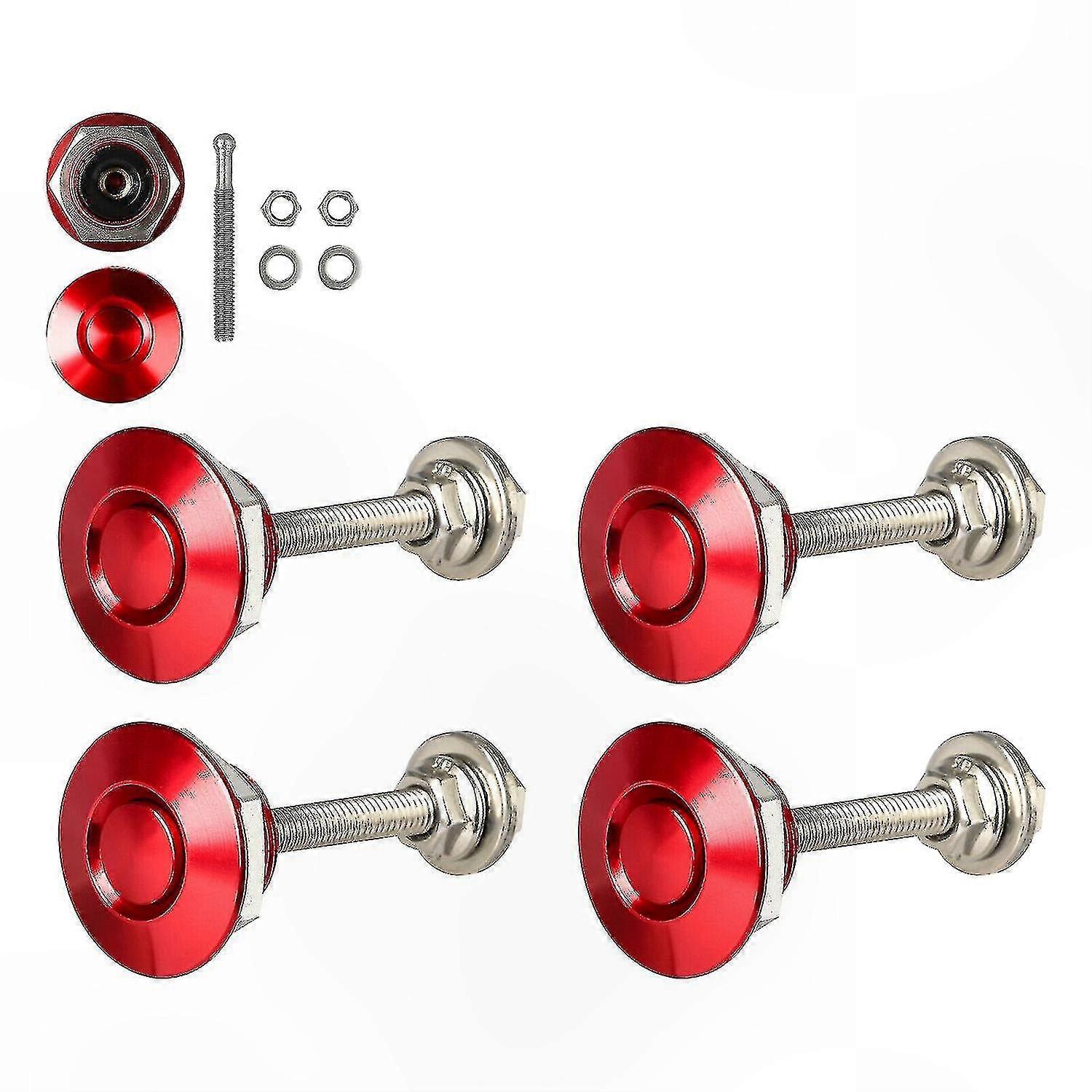 Red Car Hood Latch Button - 4 Pack Quick Release Pin Lock Clips Bumpers
