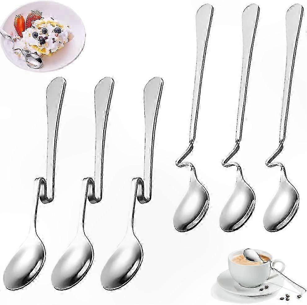 6-Piece Stainless Steel Spoon Set, Long Curved Handle Design, Folding Coffee Spoons with Hanging Loop, Ideal for Jam, Honey, and Tea Time Serving