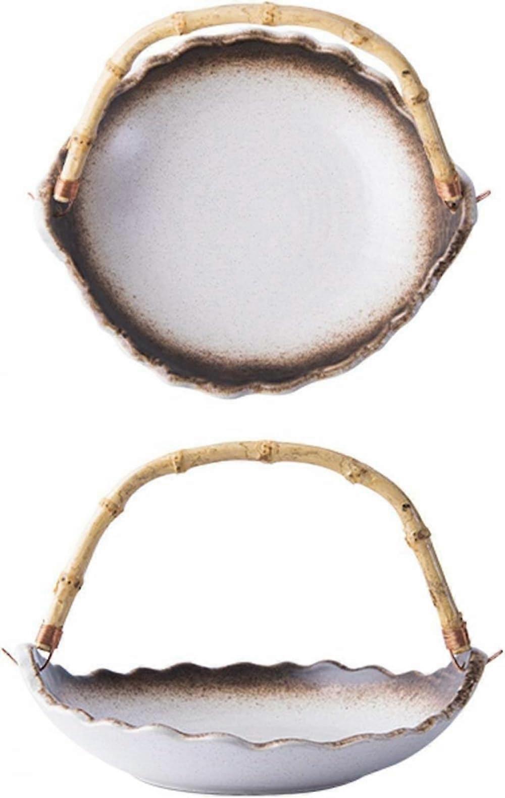 Dip Bowls Porcelain With Bamboo Handle, Multipurpose Serving Dishes For Dips And Seasonings, Retro Style, Variant 3