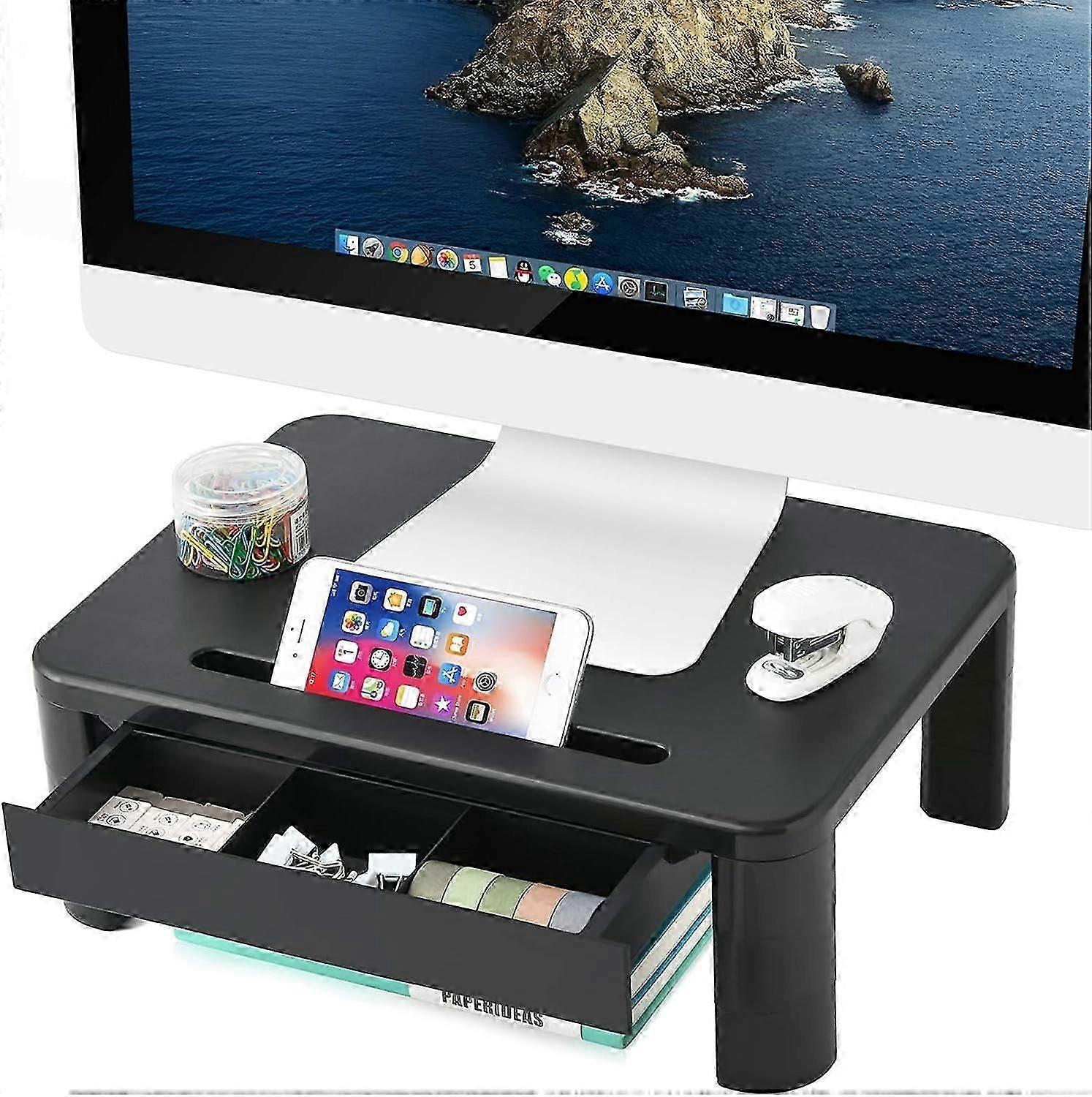 Computer Stand Riser with Drawer 3 Height Adjustable Monitor Stand Riser Built with Phone