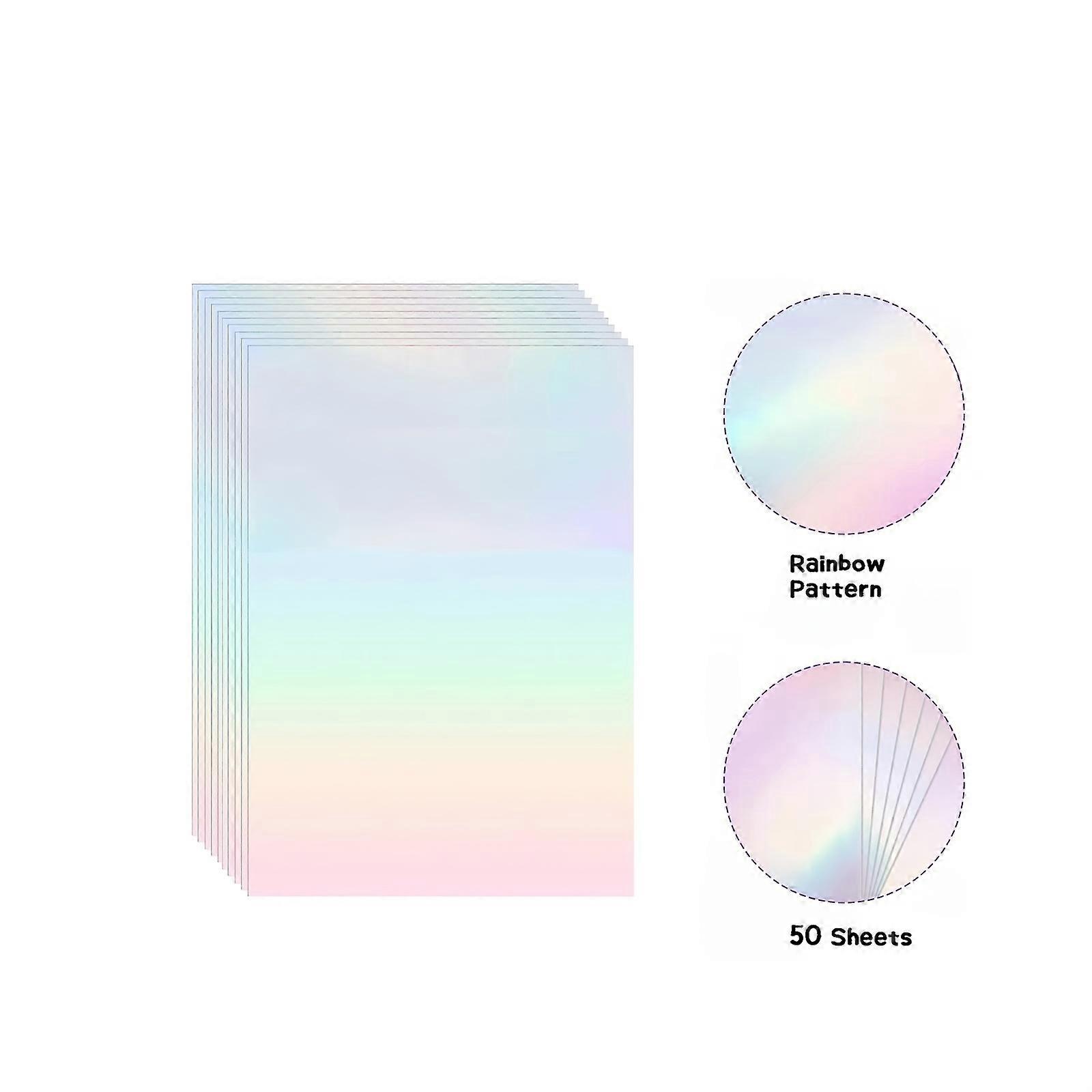 4.1x2.9 Inch Holographic Sticker Paper, 50 Sheets Rainbow Patterns Transparent Holographic Laminate Vinyl Sheets Clear Overlay Lamination Sticker Film