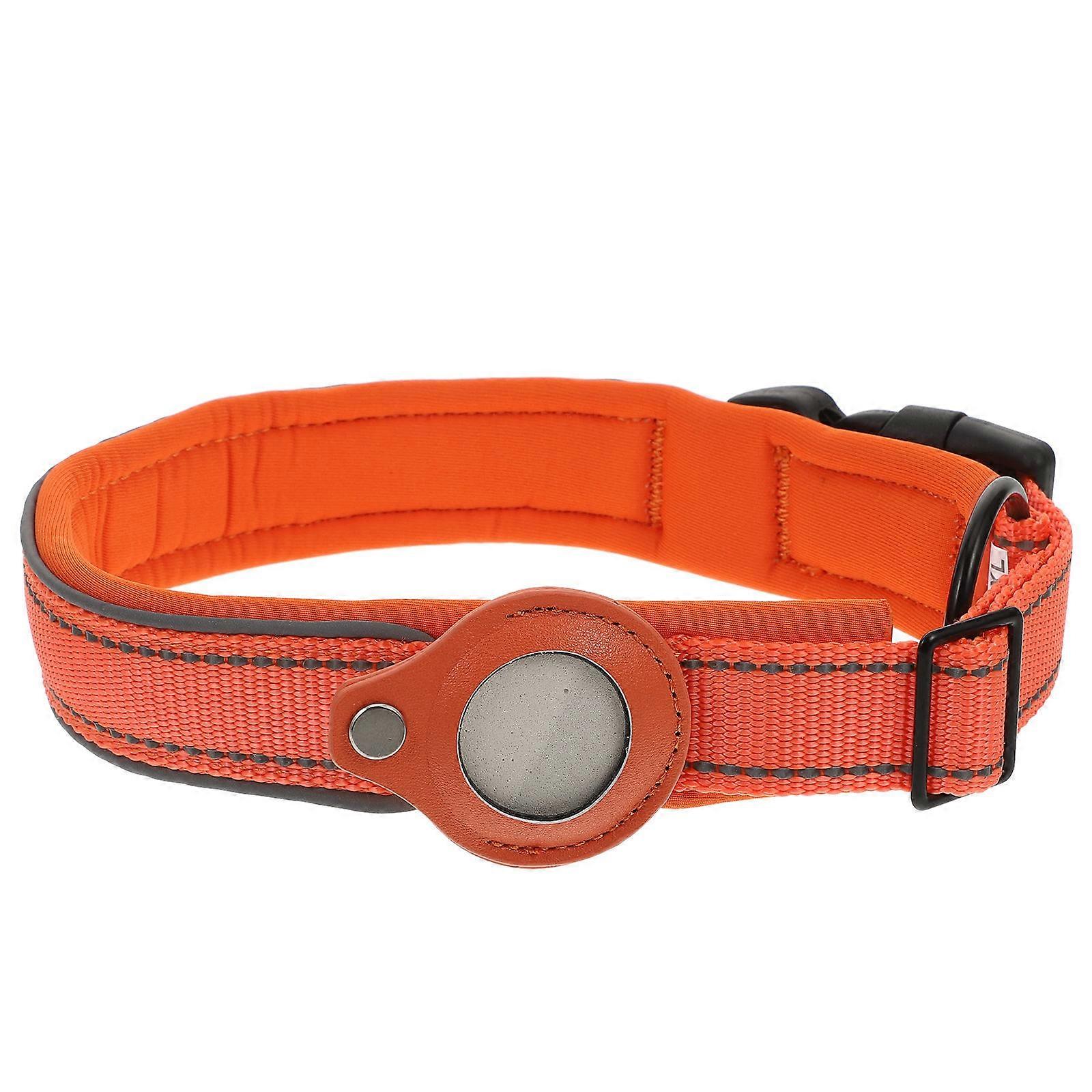 Orange Pet Collar with Locator Protector Reflective Design for Night Use Nylon and Neoprene