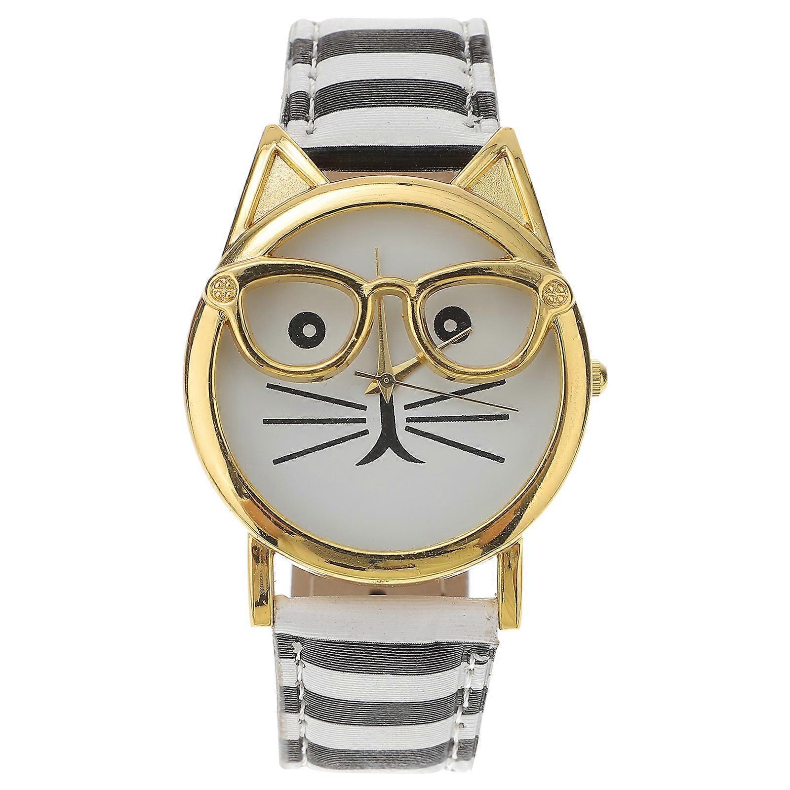 Hand Watch Girls Quartz Wrist Watch with Cat Beard Pattern