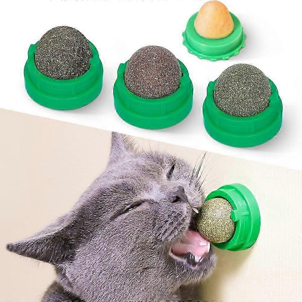 Catnip Toys Balls 4 Pcs, Edible Kitten Silvervine Toys for Cats Lick, Healthy Kitty Teeth Cleaning Dental Chew Toys, Cat Wall Treats