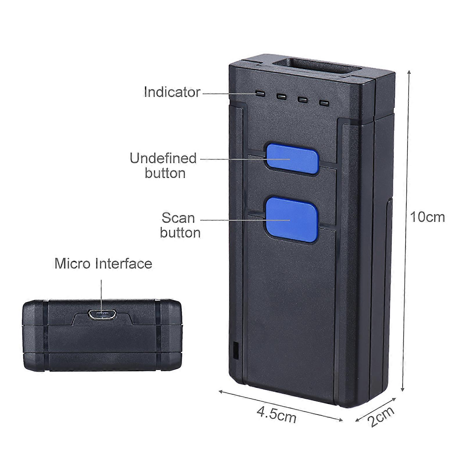 Portable Bluetooth 1D Barcode Scanner, 10x4.5x2cm, 512KB Memory