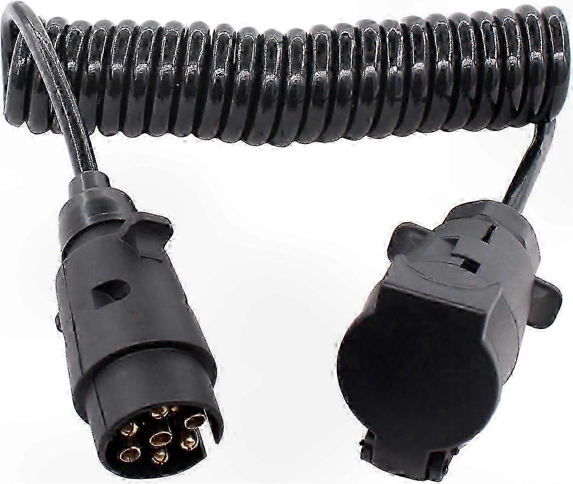 7-Pin Trailer Extension Cable with Spiral Connector for Caravans and RVs, 12V Connection Solution