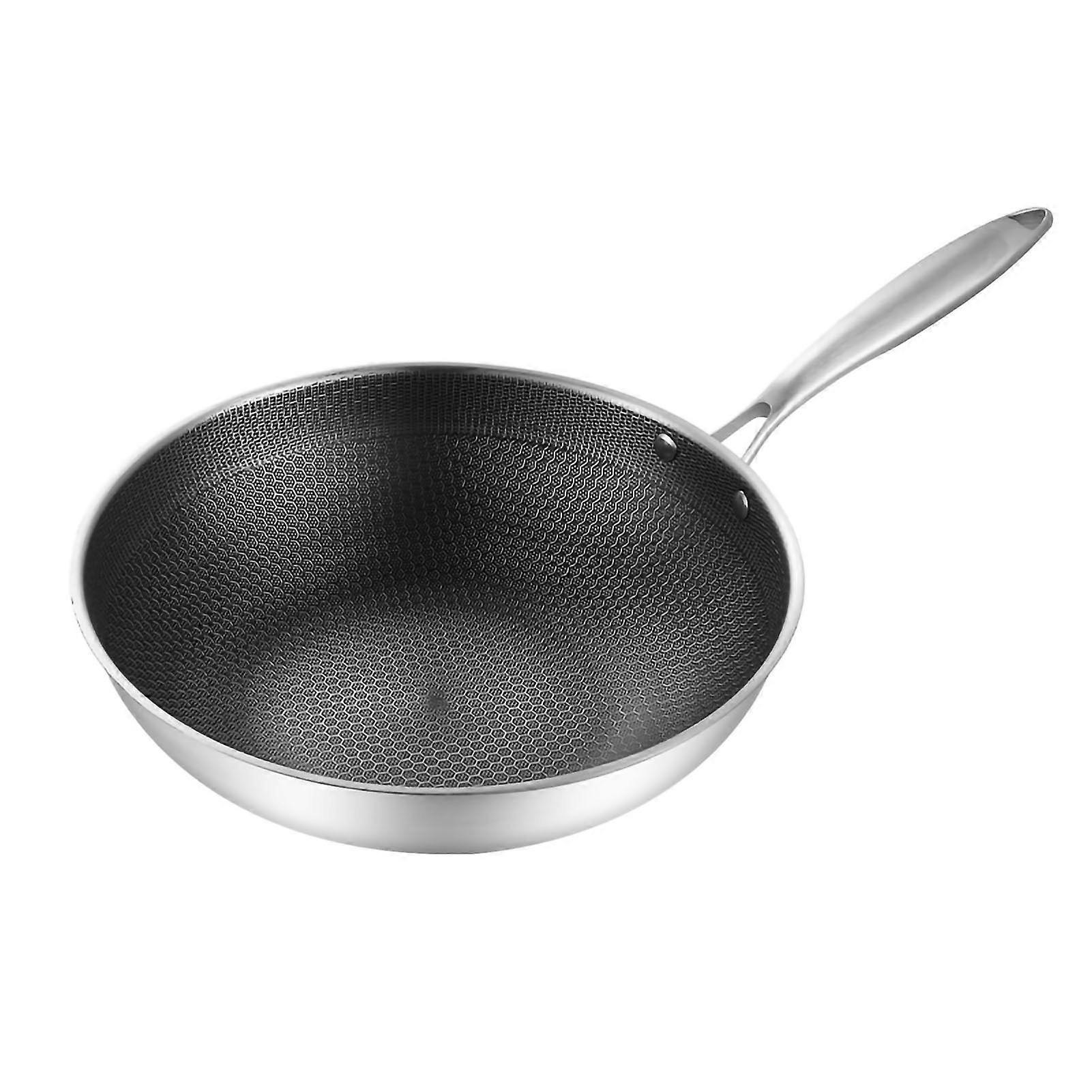 Stainless Steel Wok Pan Double Sided Honeycomb 3 Layer Prevent Sticking Easy Cleaning Wok for Kitchen 32cm/12.6in (No Lid and No Ears)