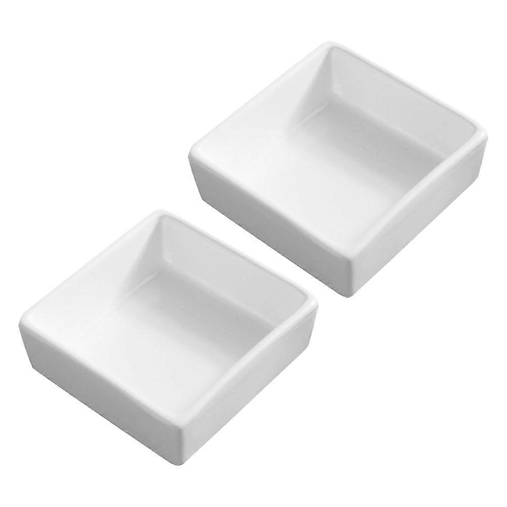 White Ceramic Pudding Bowls for Serving and Baking 2Pcs Square Plates
