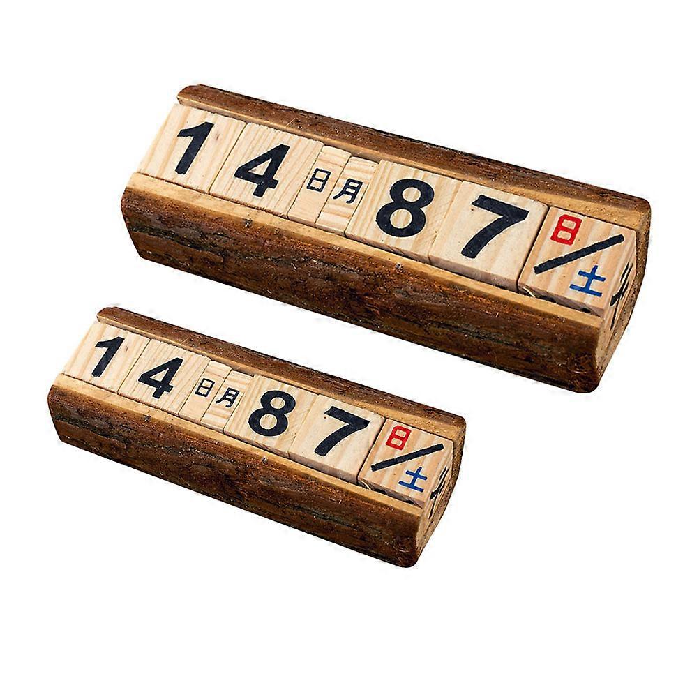 Wooden Date Display Desktop Calendar for Table Decoration 4Pcs Set