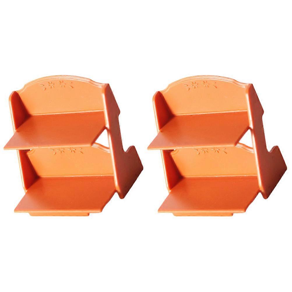 Miniature Plastic Shelf Flower Stand for Decoration 2Pcs Double-Tier Orange