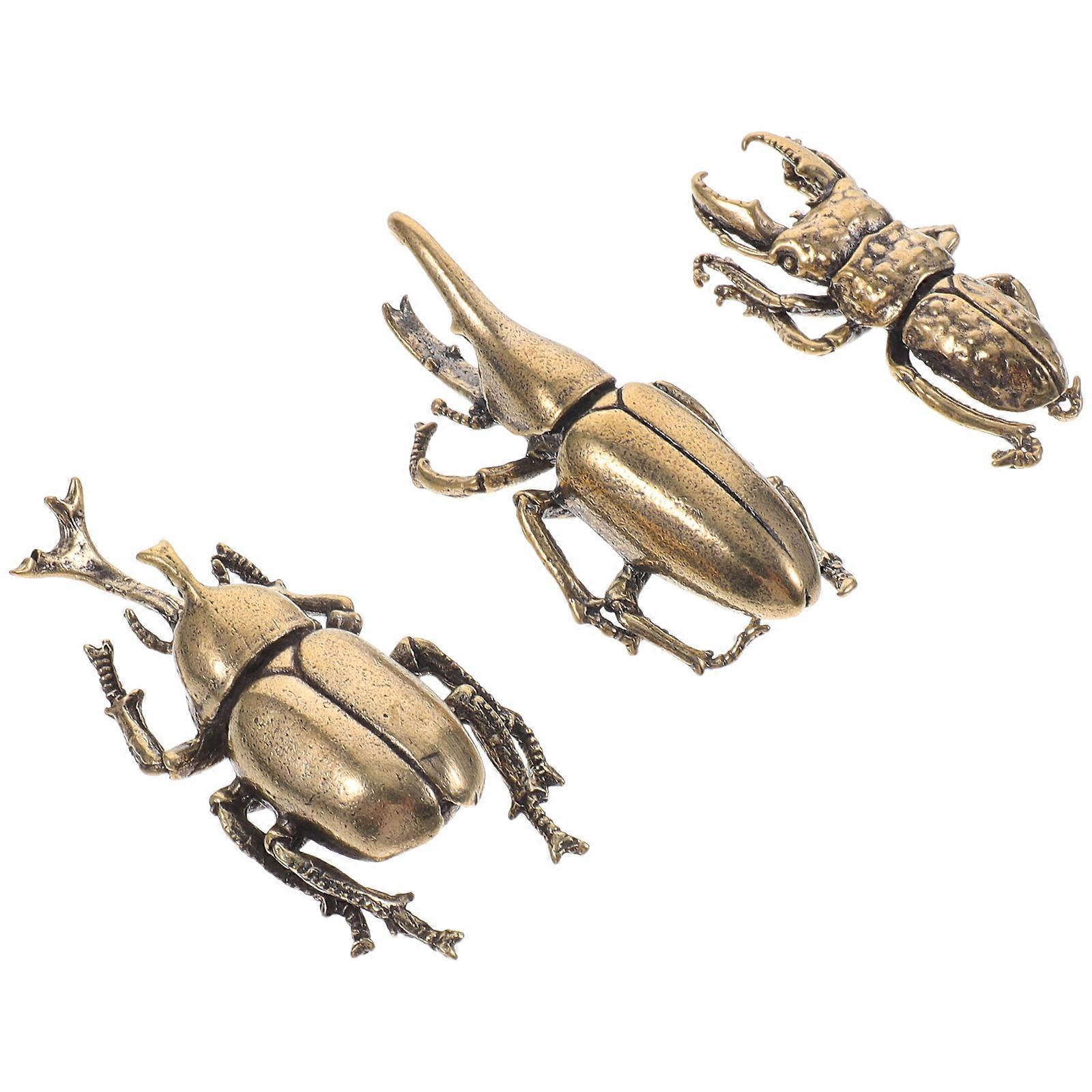 Brass Beetle Statue Decorations Creative Desktop Figurines 3Pcs