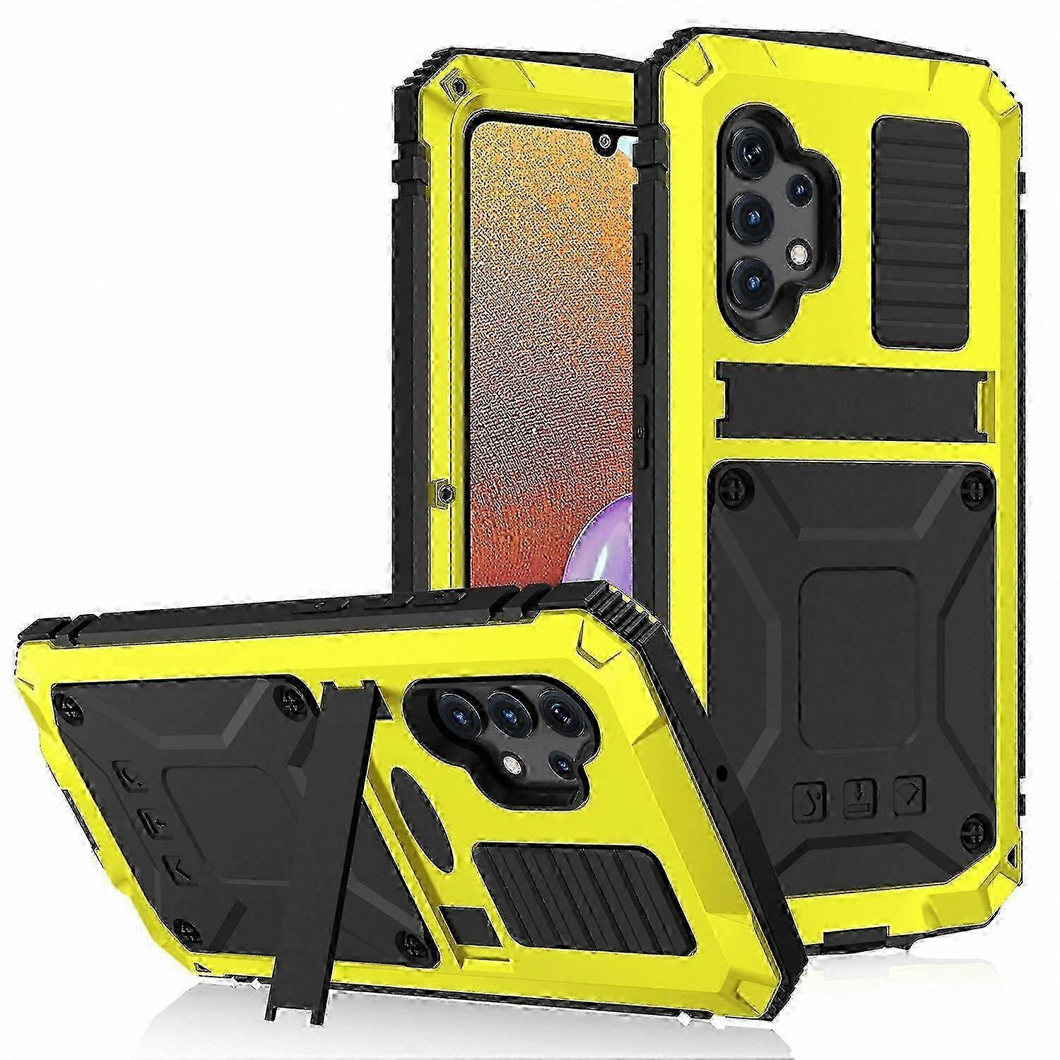 Durable Protective Case with Stand for Galaxy A32 4G, Black Silicone and Metal Design