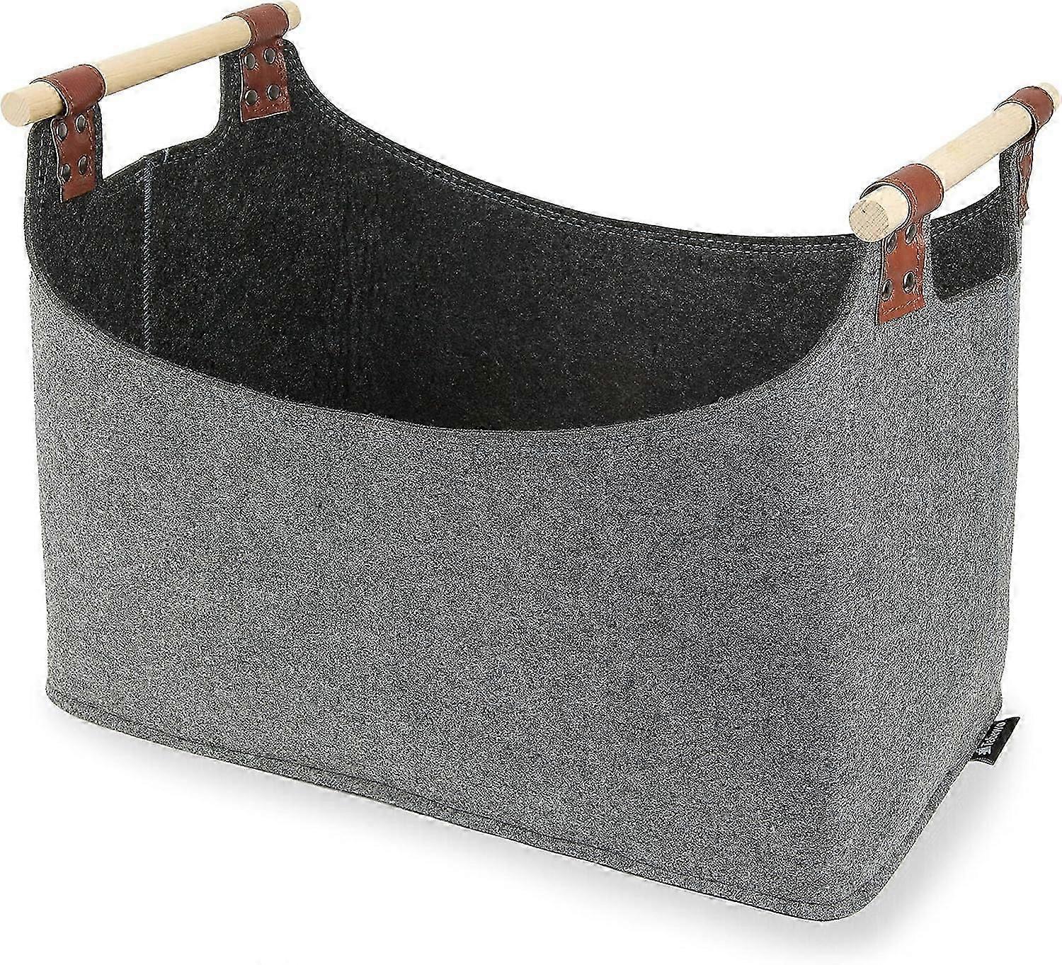 Log Basket, Large Felt Log Basket with 2 Handles Foldable Log Storage Basket Felt Log Bag for Fireplace Wood, Wood, Logs, Toy (Dark Grey)