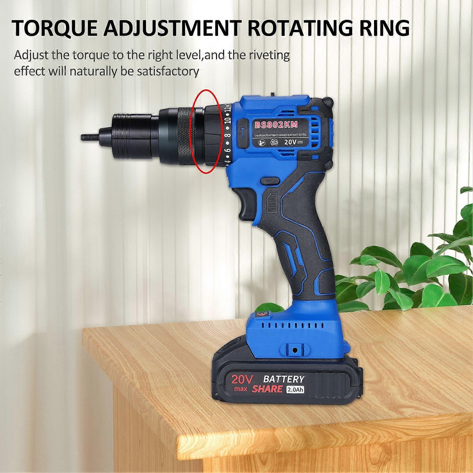 20V Cordless Rivet Machine with 2.0Ah Battery, 2-in-1 Electric Rivet Nut Kit with Memory Mode and Brushless Motor,   Automatic Blind Rivet Machine Too