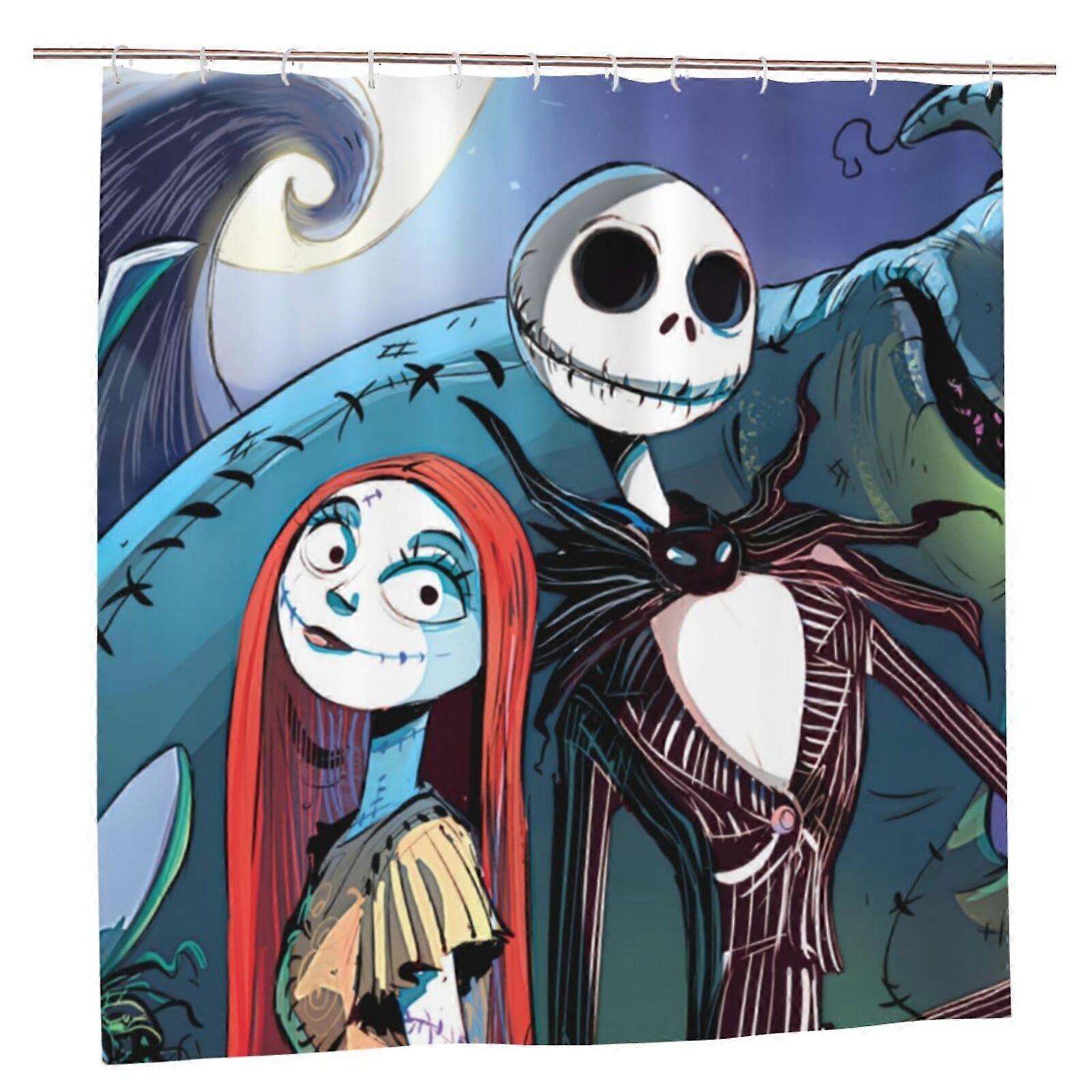 Nightmare Before Christmas Shower Curtain 72x72in, Waterproof Polyester, Quick-Drying, Weighted Hem, with 12 Hooks