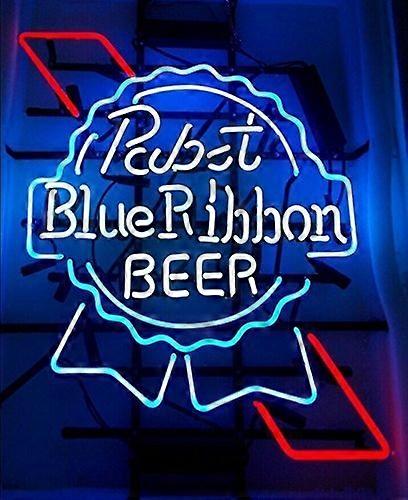 Vintage Blue Ribbon Beer Handmade Neon Sign - 19"x15" Classic American Brewery Pub Decor with Real Glass Tubes