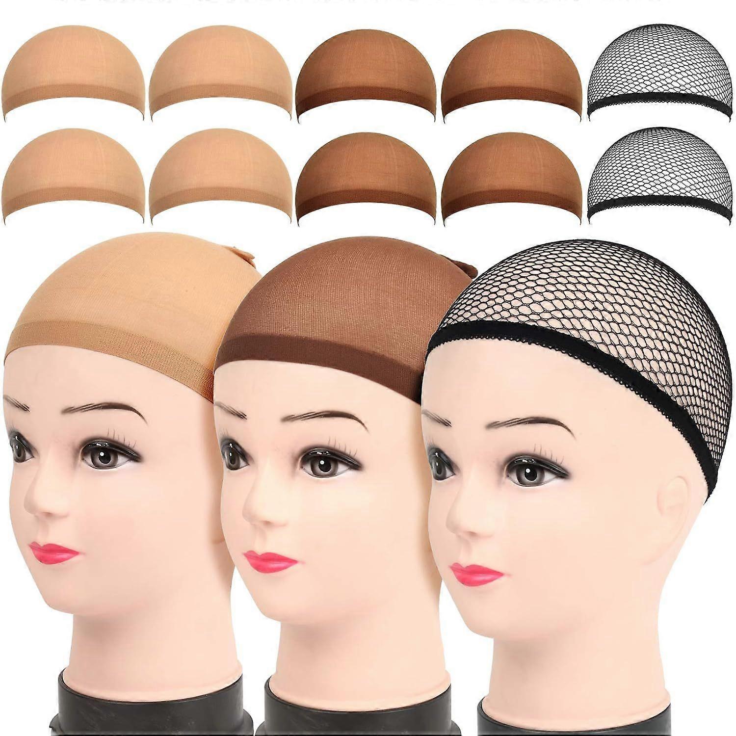 10 PCS Wig Caps, Includes 4 PCS Brown Stocking Wig Caps, 4 PCS Light Brown