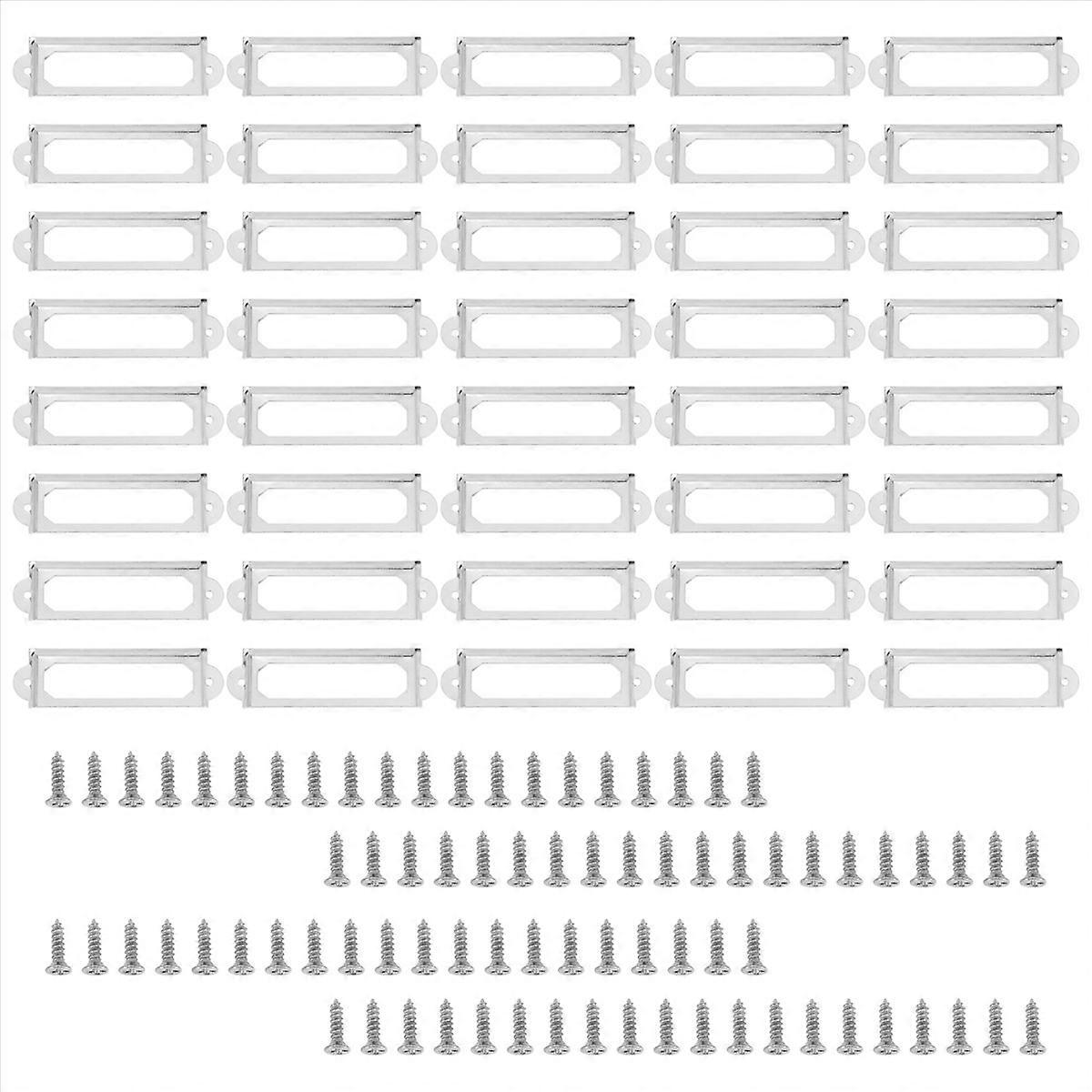 40 set File Drawer Cabinet Card Tag Label Holder Metal Frame (Silver)