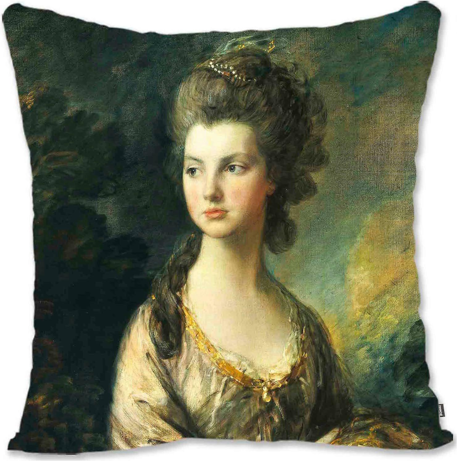 c767装飾的なトス枕カバーカバープロテクタールネッサンスロココ様式の女性の肖像画アート - ゲインズバラ - 名誉あるグラハム夫人GB(a1-335)jk767
