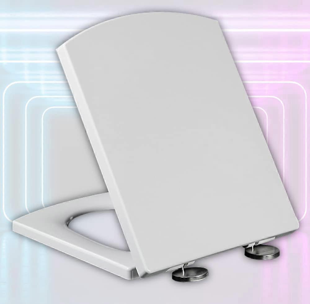 Toilet Seat Square White Soft Close With Quick Release Hinges Stainless Adjustable
