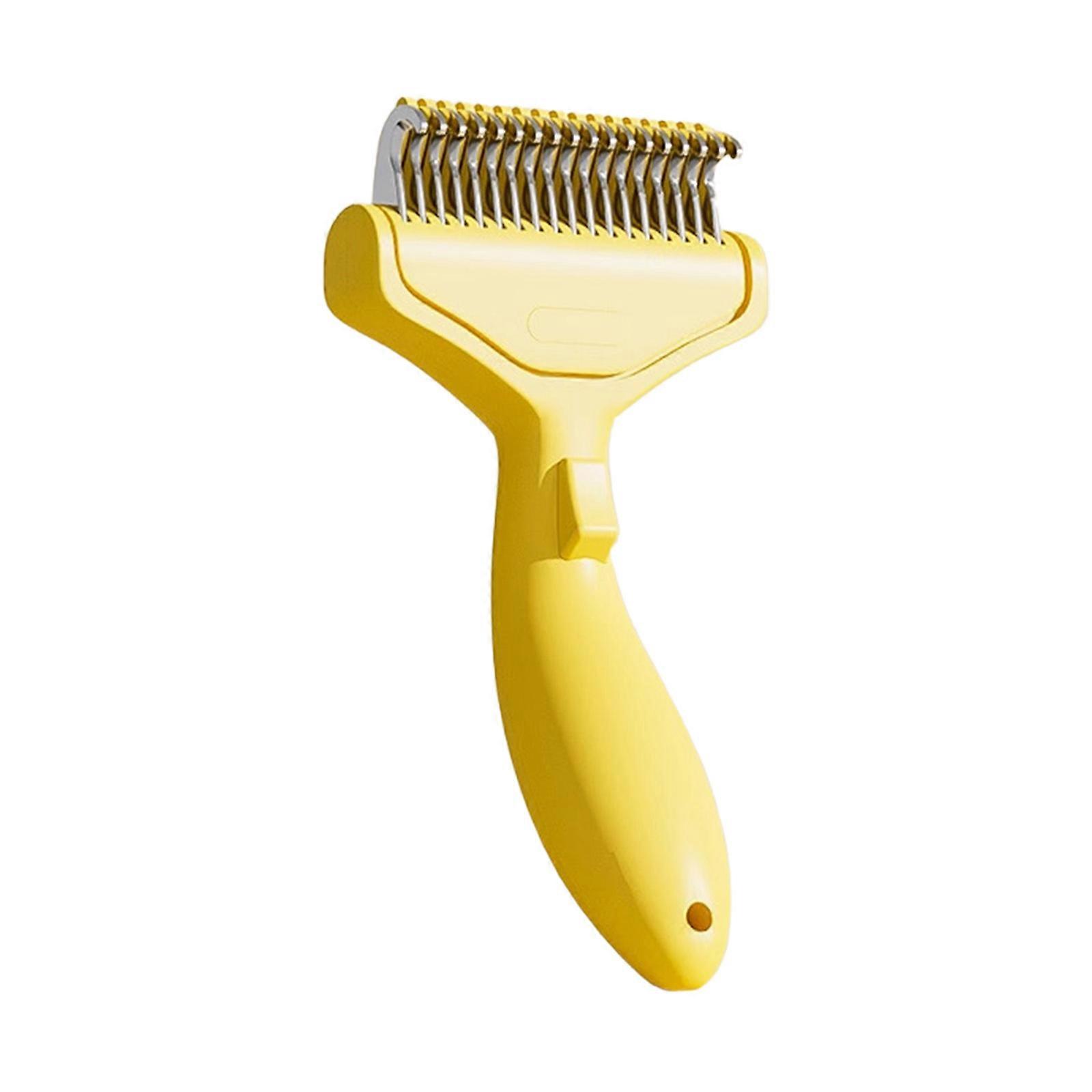 Multiuse Pet Grooming Brush For Various Coat Type Rustproof Stainless Steel Teeth Comfortable Handle Deshedding Comb  Yellow