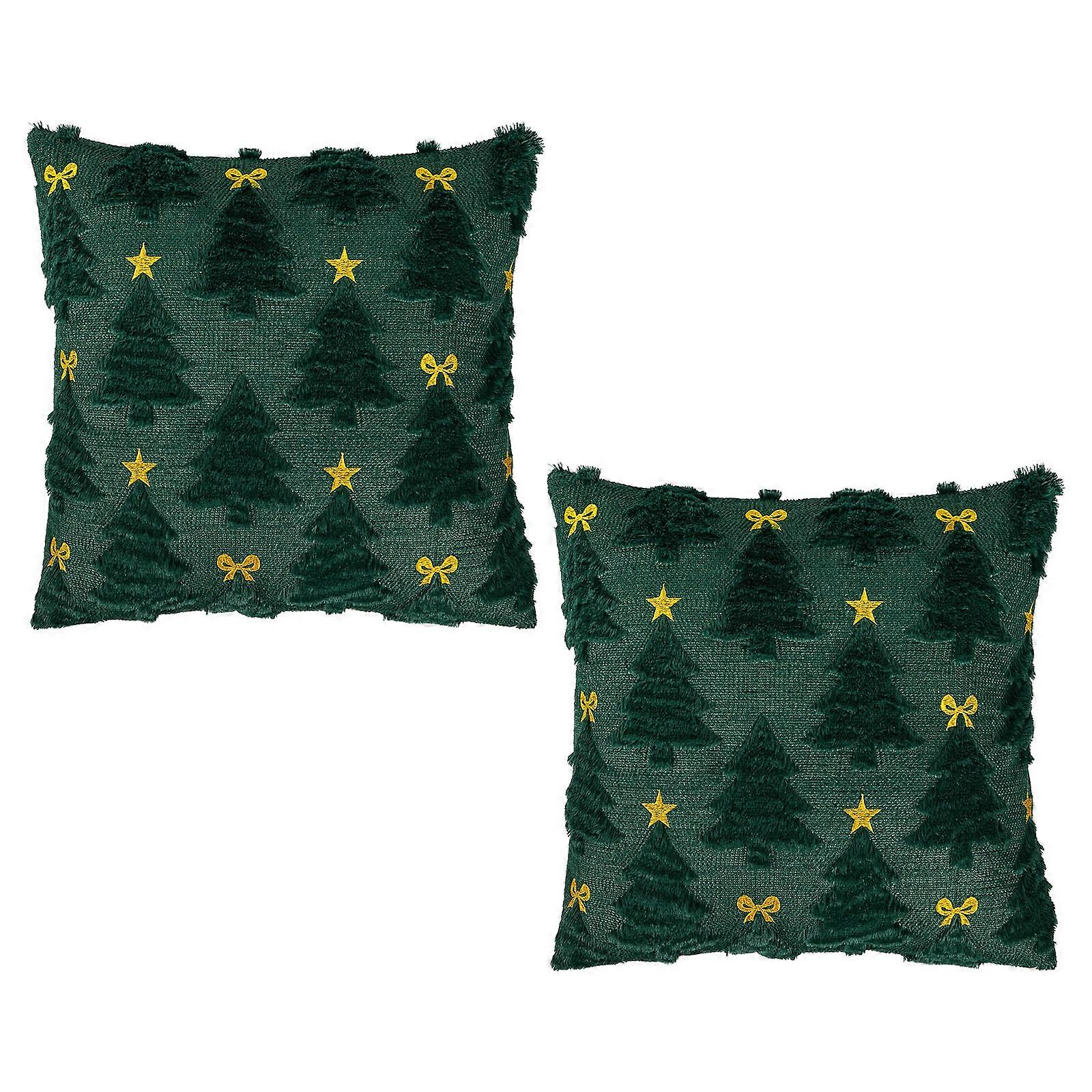 Festival Holiday Pillowcase 45x45cm Soft Polyester Fabric Features Bowknot Star And Christmas Tree Pattern Multicolor