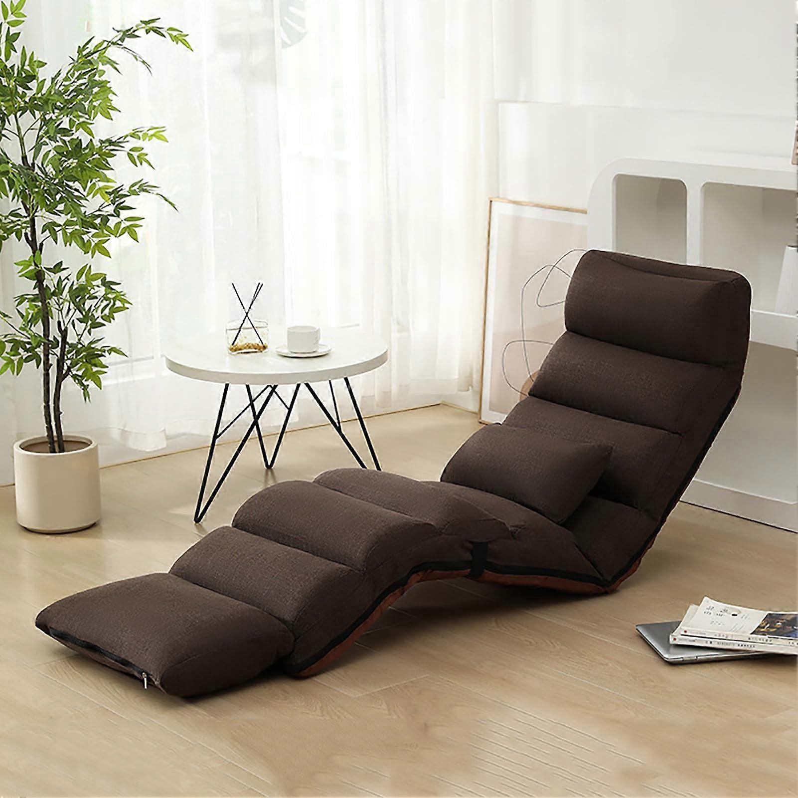 Folding Lazy Sofa 6Position Adjustable Floor Chair Bed With Pillow For Home Office And Living Room Sleeper