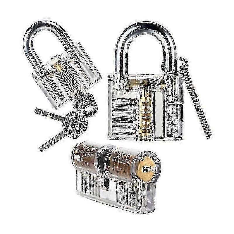 3-pack Practice Lock Pick Set Transparent Crystal Keyed Padlock Training Locks For Locksmith Include 3 Common Types