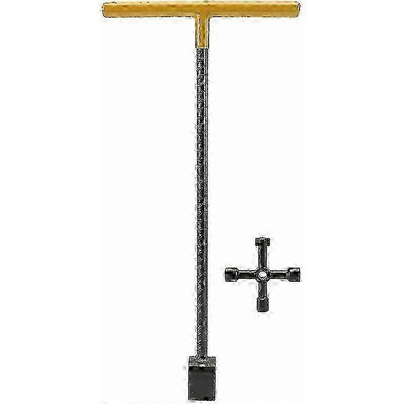 16 Inch Steel Water Meter Multi-Function Wrench T-Handle Curb Wrench with 4-Way Utility Tool for Valves Faucets Yellow