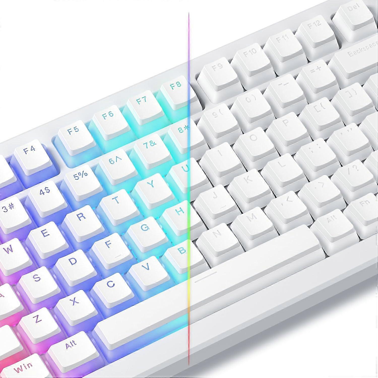 Pudding Keycaps, White PBT Keycaps 60 65 75 100 Percent, 130 Keys Shine Through Key Cap OEM Profile for MX-stem Switches Keyboard-White  White