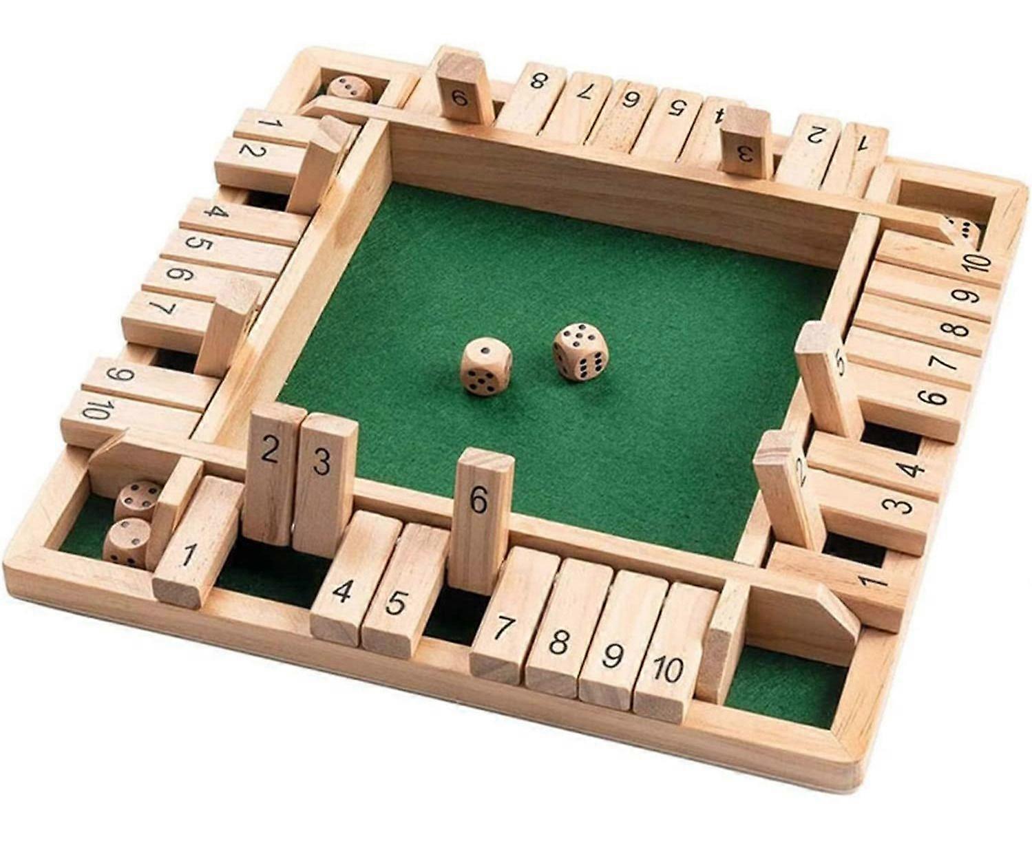 Scucs Wooden Board Game, 4 Players Shut The Box Dice Game Mathematics Traditional Pub Board Dice Game Travel 4 Players Great Family Board Games Vacati