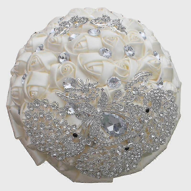 シルクローズフラワーブライダルブーケ人工フォームブーケホールディング,w290アイボリー