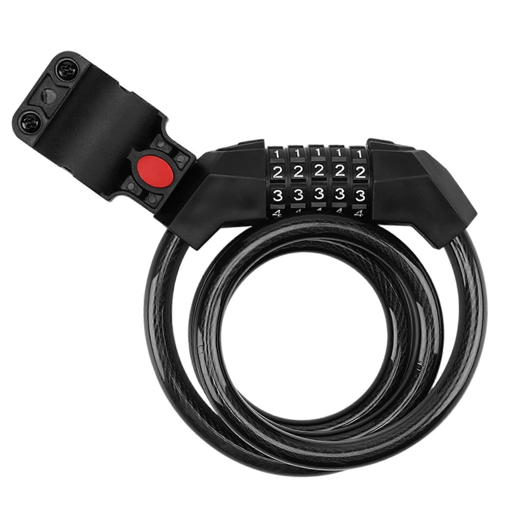 Bike Locks 5Digit Waterproof Resettable Combination Coiling Chain For EBike Scooter AntiTheft Security Cable