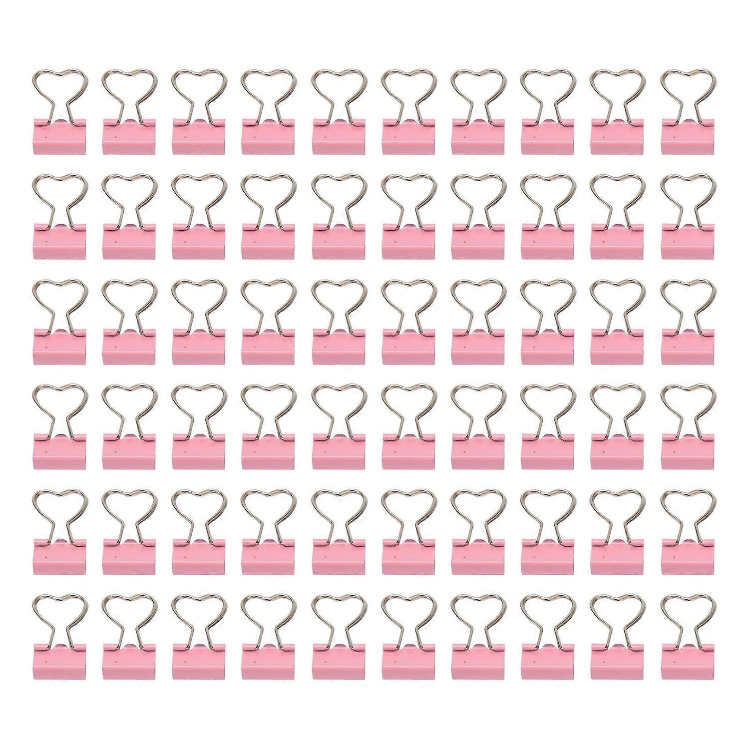 60pcs Binder Clips with Heart Shaped Handle Pink Strong Clamping Force Paper Binder Clips for Ticket