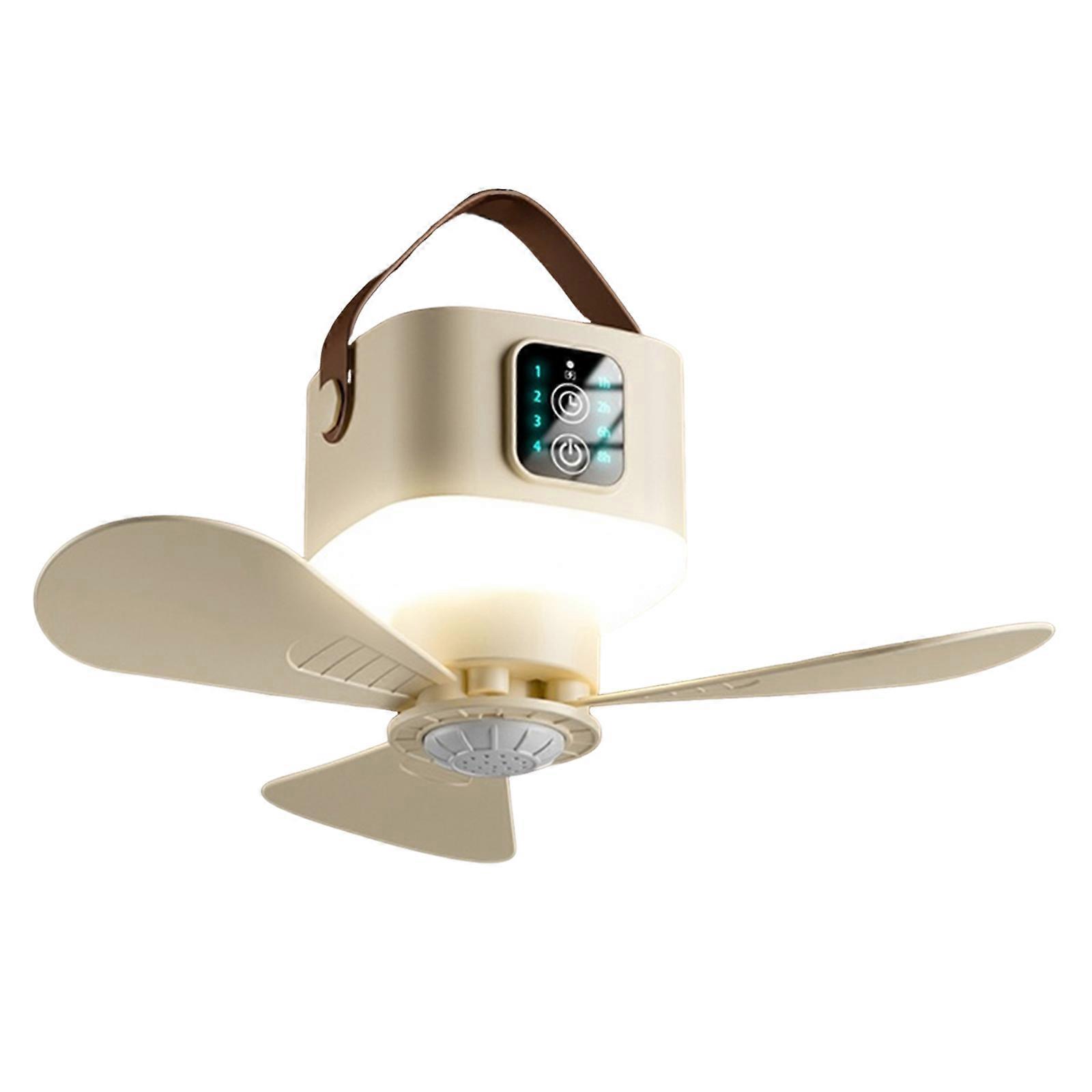 Portable Ceiling Fan With Light Rechargeable 7200/3600mAh Battery Remote Controls Silents Camping Tent Fan Adjustable Speed Hanging Bracket  Creamy