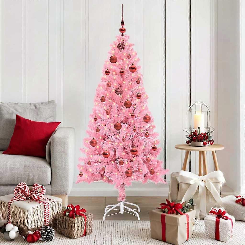 Christmas tree with 150 LEDs and stand, pink, 150 cm, PVC