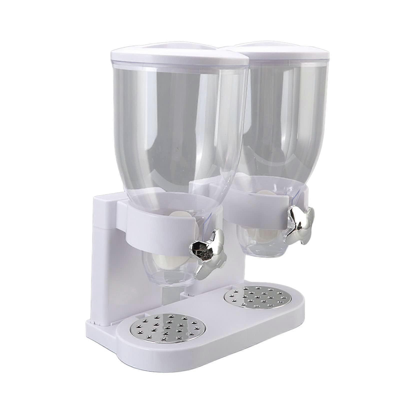 Cereal Dispenser Container ABS Dual Dry Food Dispenser, Food Storage Container for Candy Nuts Grains Snacks White
