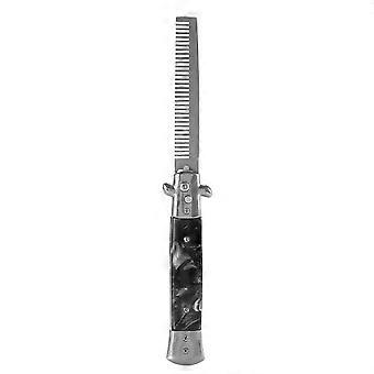 1PC Stainless Steel Switchblade Spring Pocket Oil Hair Comb Foldable Hairstyling Brush(Black)
