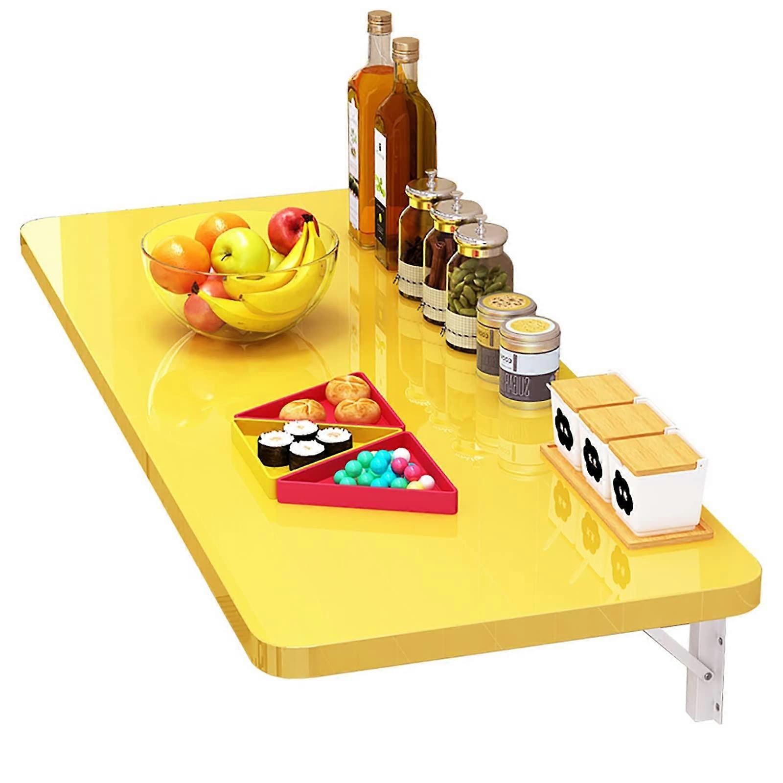 Wall Mounted Folding Table with Space Saving Design for Laundry Room, Kitchen, Small Spaces, Yellow 70x50